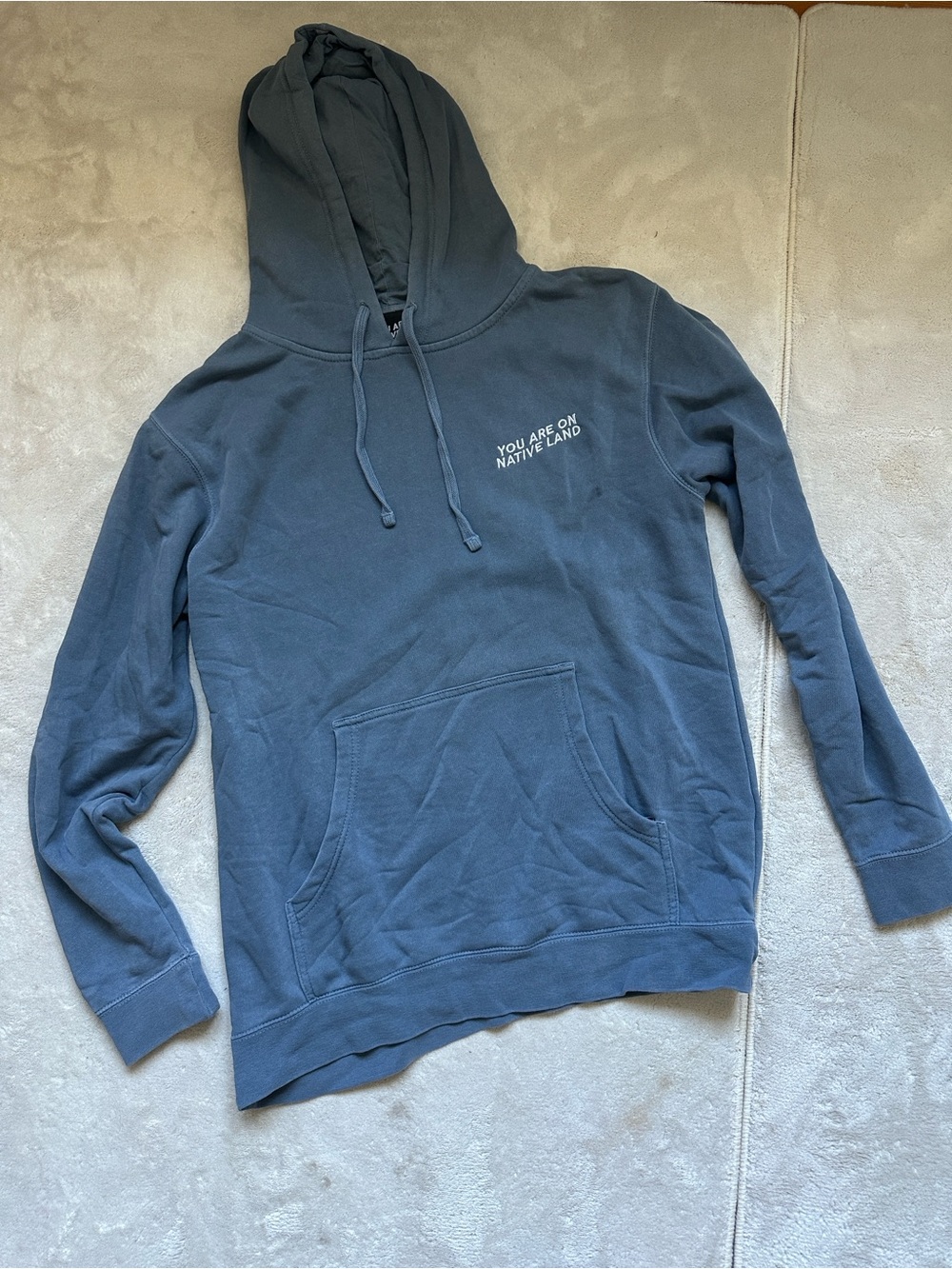 Women’s Slate Blue Pullover Hoodie with Chest Text